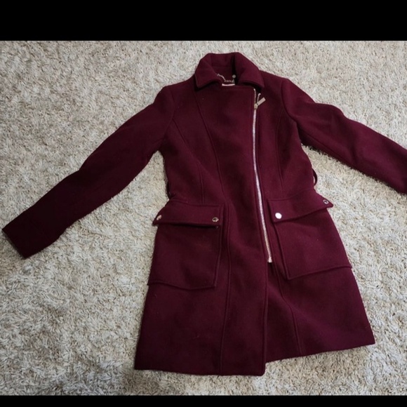 Michael Kors Women’s Asymmetric Wool Blend Wrap Coat Dark Brandy - Size XS - Picture 1 of 3